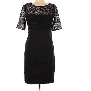 Eva Mendes NYC Gia Lace Bodice Black Short Sleeve Sheath Dress.
